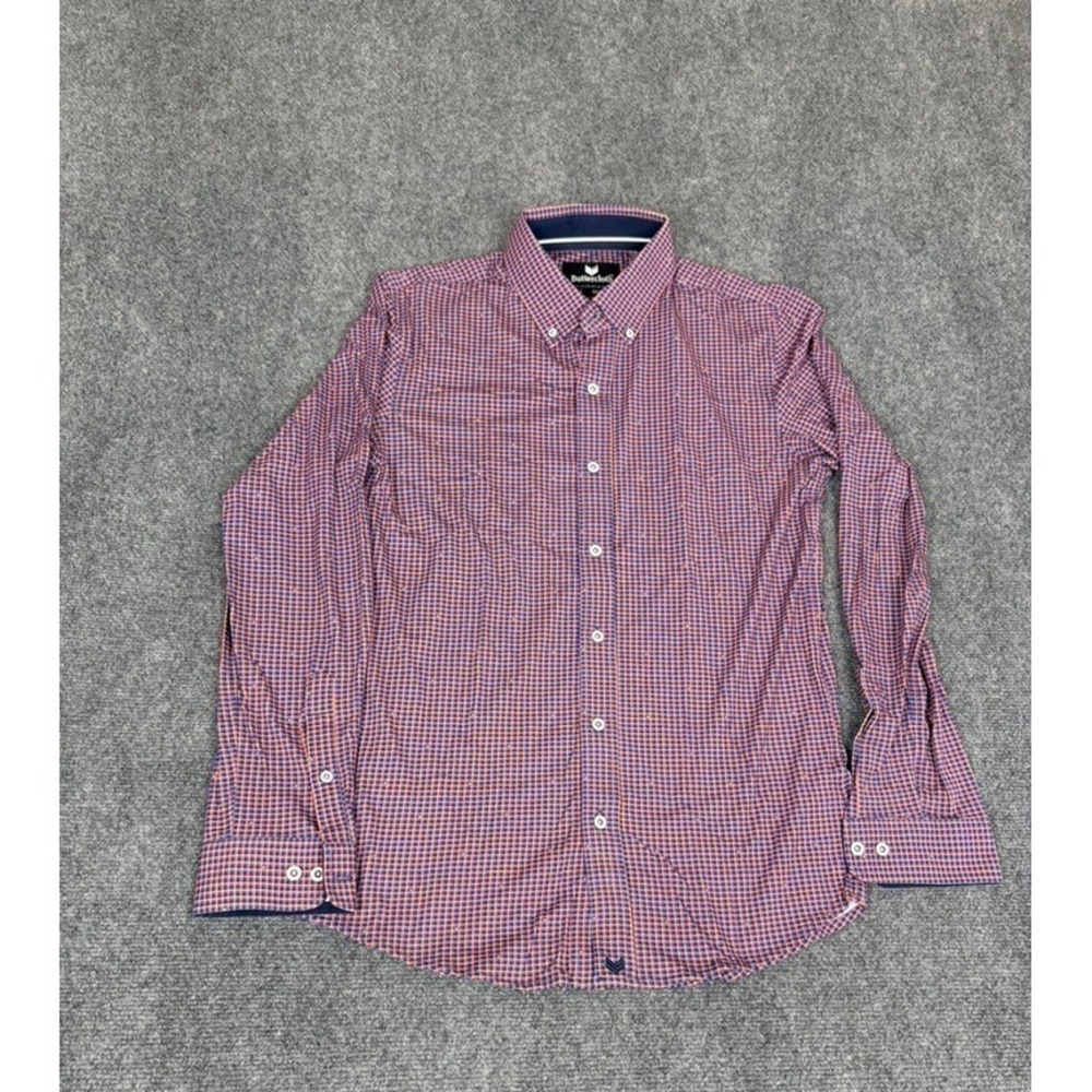 Buttercloth Button Down Shirt Mens Blue Red Plaid ‎ Long Sleeve Slim Fit Size L